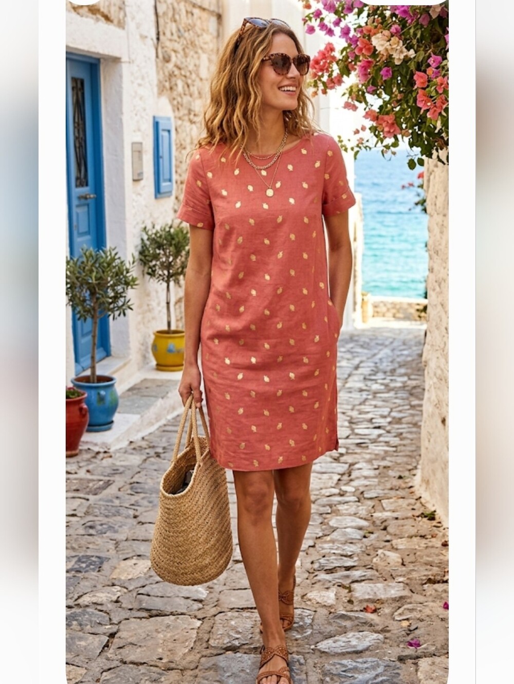 Boden Paulina Jersey Pineapple Shirt Dress coral pink color Size 14R - Picture 1 of 11